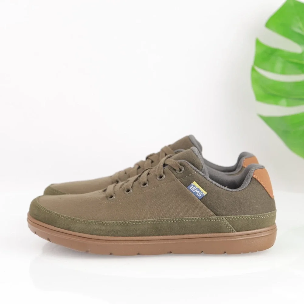Lems Mens Chillum Barefoot Shoes Size 9 Olive Canvas Minimalist Lace Up Sneakers